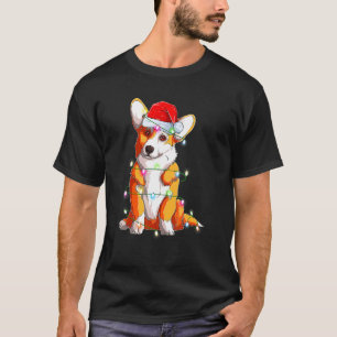 Camiseta Corgi Cachorro Iluminação de Natal Papai Noel Corg