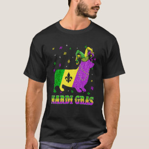 Camiseta Corgi Cachorro Mardi Gras Carnaval Bufão Contas