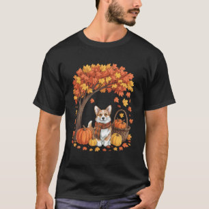 Camiseta Corgi Cachorro Outono Cachecol Abóbora Folhas de O