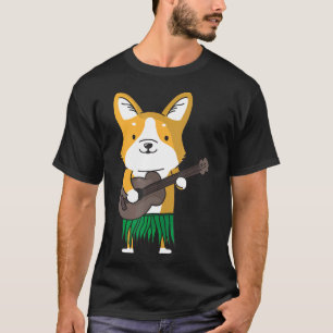 Camiseta Corgi Cachorro Ukulele Luau Fofo Havaí