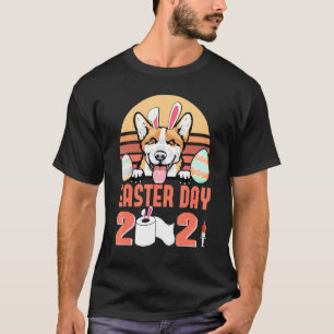 Camiseta Corgi Cachorro Usa Orelhas De Coelho Ovo Dia De Pá