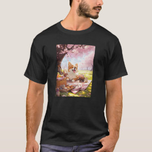 Camiseta Corgi Cerejeira Piquenique Engraçado do Cão
