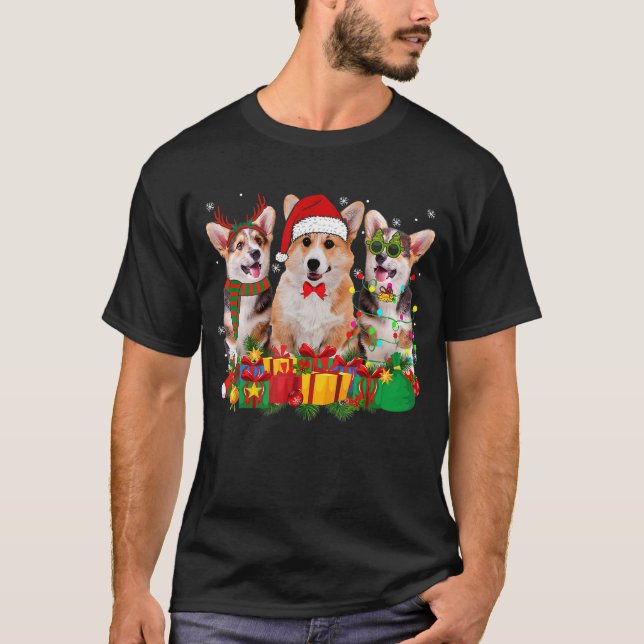 Camiseta Corgi Christmas Lights Funny Santa Hog Lover (Frente)
