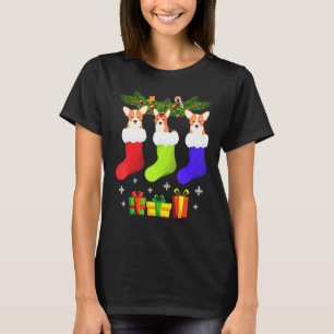 Camiseta Corgi Christmas Sock Corgi Santa Hat Lights Xmas T