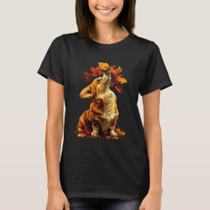 Camiseta Corgi Colorido com Floresta de Folhas de Outono Es