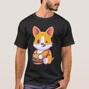 Camiseta Corgi Comendo Hambúrguer Fast Food Comida de Rua C