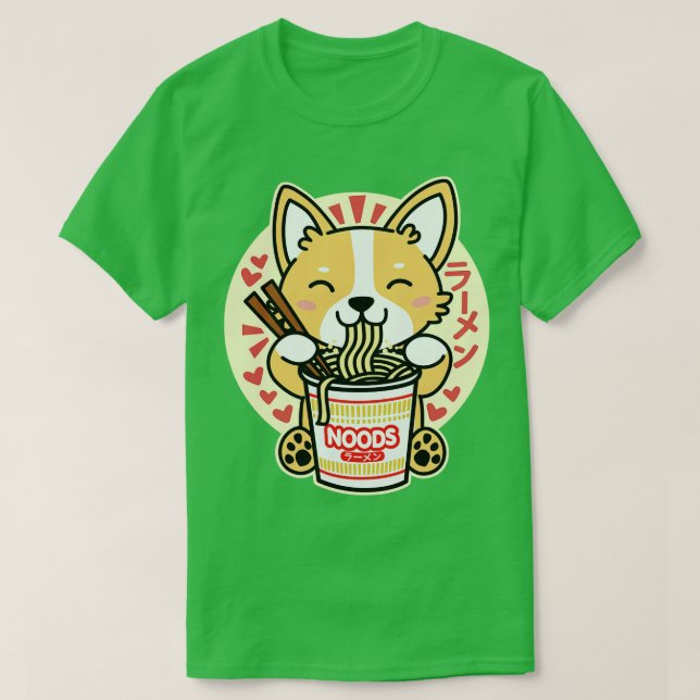 Camiseta Corgi comendo macarrão instantâneo - Cachorro de K (Frente do Design)