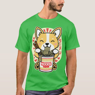 Camiseta Corgi comendo macarrão instantâneo - Cachorro de K