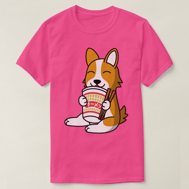 Camiseta Corgi Comendo Ramen Instantâneo Cachorro289 (Frente do Design)
