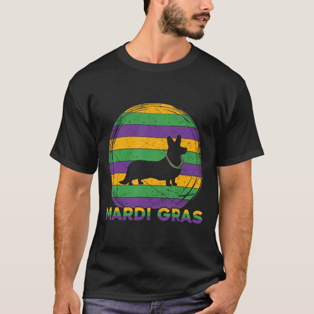 Camiseta Corgi Contas de Mardi Gras Cachorro (Frente)