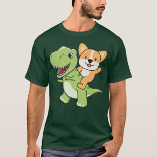 Camiseta Corgi Corre Em Tyrannosaurus Cute Tre Com Cães-60