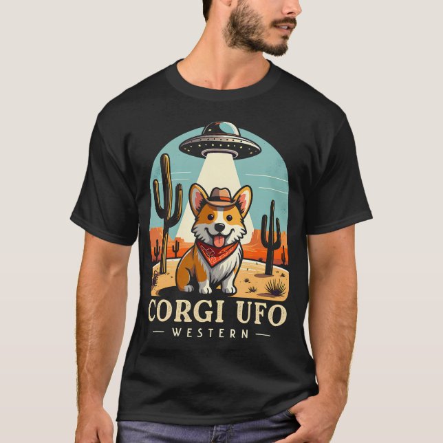 Camiseta Corgi Cowboy Ufo Funny Western Alien (Frente)