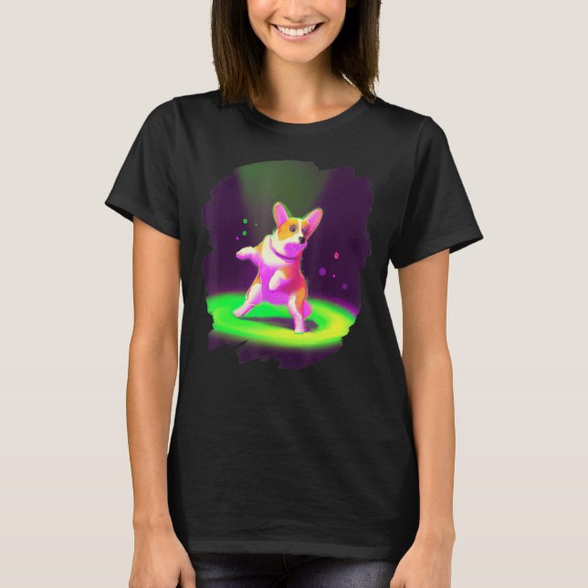 Camiseta Corgi Dançando Dança Retro Breakdance Dançarino  (Frente)