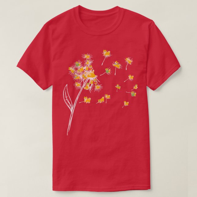 Camiseta Corgi Dandelion Flores Voadoras (Frente do Design)