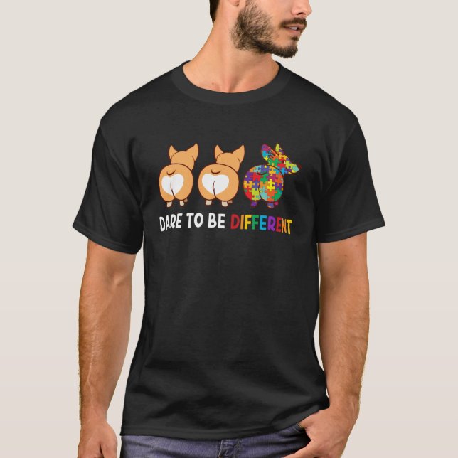 Camiseta Corgi Dare To Be Different Autism Awareness (Frente)