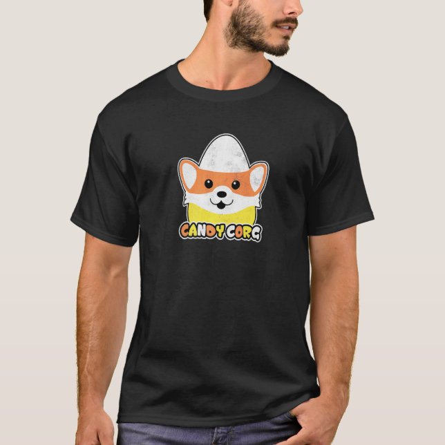 Camiseta Corgi de Halloween de Candy Corn Corgi Doce (Frente)