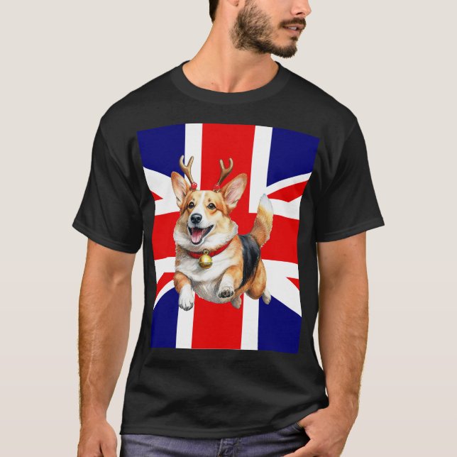 Camiseta Corgi de Natal britânico com Reindeer Antlers (Frente)