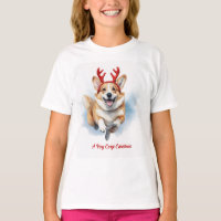 Corgi de Natal com galhadas de Reindeer saltando