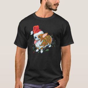 Camiseta Corgi De Natal Em Santa Hat Envolvido Em Luzes Cor