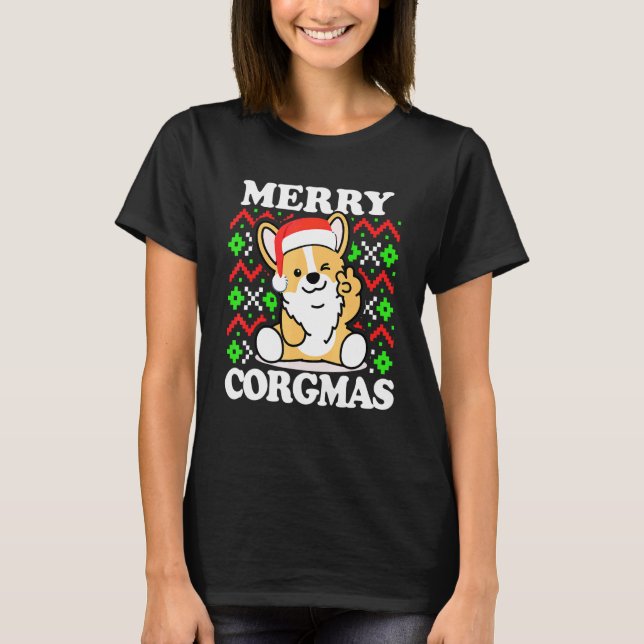 Camiseta Corgi de Natal Feio Cachorro Natal Alegre Corgmas  (Frente)