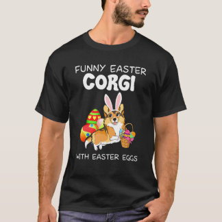 Camiseta Corgi de Páscoa Com Ovos de Páscoa