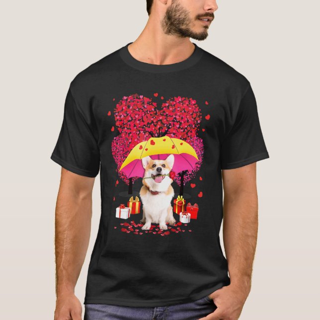 Camiseta Corgi Dia dos Namorados Três Árvores E Corações Ch (Frente)