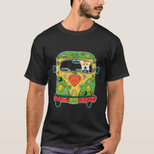 Camiseta Corgi Dirigindo Ônibus Hippie Paz Amor Cachorro
