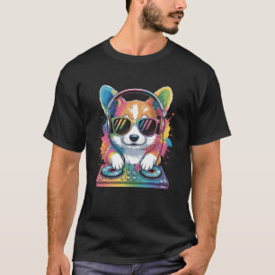 Camiseta Corgi DJ em toca-discos Música Rave de Sintetizado