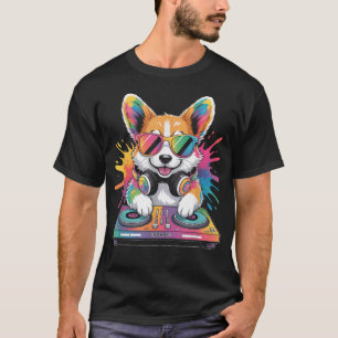 Camiseta Corgi Dj Nas Discos De Sintetizador Edm Música Rav
