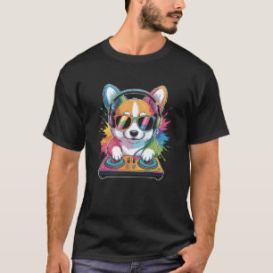 Camiseta Corgi DJ nos toca-discos Música Rave de Sintetizad