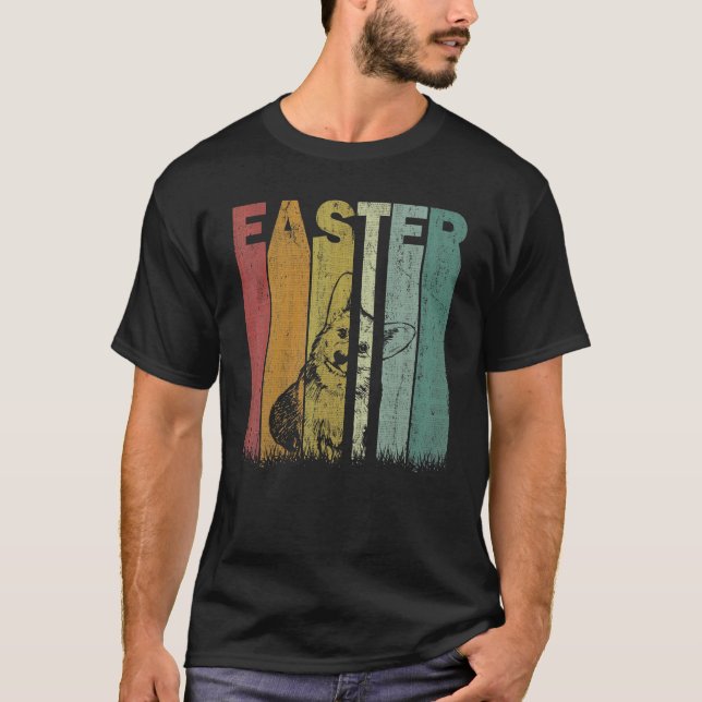 Camiseta Corgi do Dia de Páscoa Gráfico Retro Roupa de Pásc (Frente)