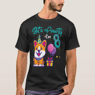 Camiseta Corgi Dog 8th Birday Vamos Party Ou, 8 anos