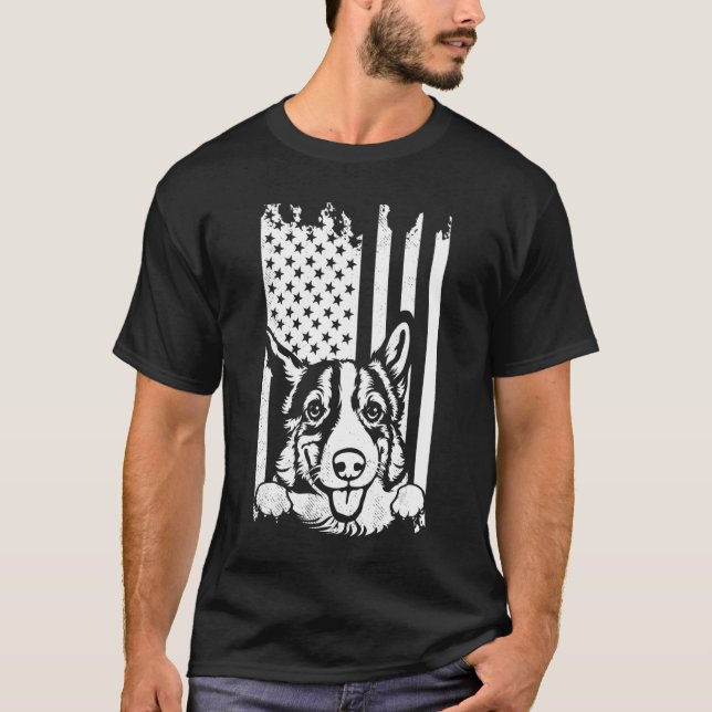 Camiseta Corgi dog american Flag artsy USA patriotic creati (Frente)