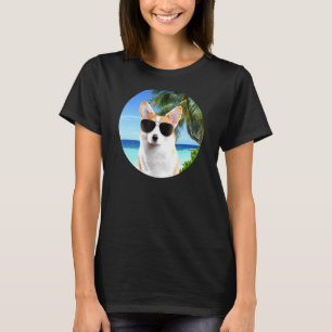 Camiseta Corgi Dog Beach Palm Trees Tropical Cute Animal