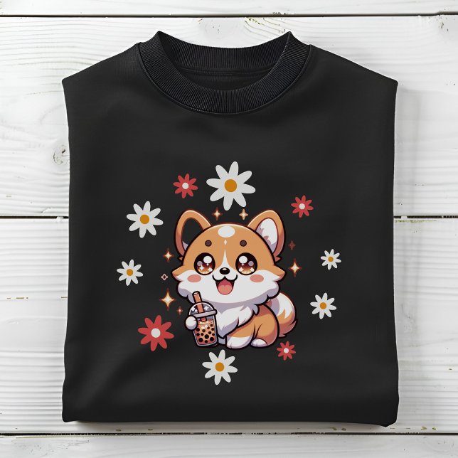 Camiseta Corgi Dog Boba Tea Bubble Tea Lovers (corgi floral bubble tea boba tea lovers sweatshirt gift)