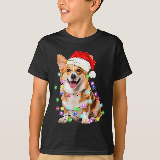 Camiseta Corgi Dog Christmas Lights Pajama Funny  (Frente)