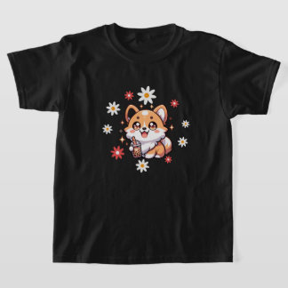 Camiseta Corgi Dog e Boba Tea Lover Floral