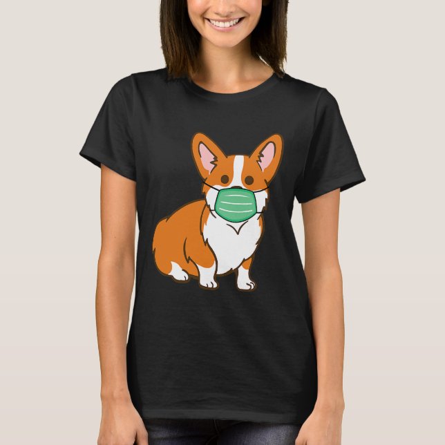 Camiseta Corgi Dog Face Mask Social Distancing Antivírus (Frente)