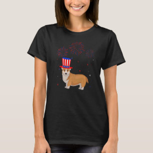 Camiseta Corgi Dog Graphic Red White Blue Fireworks Decor 4