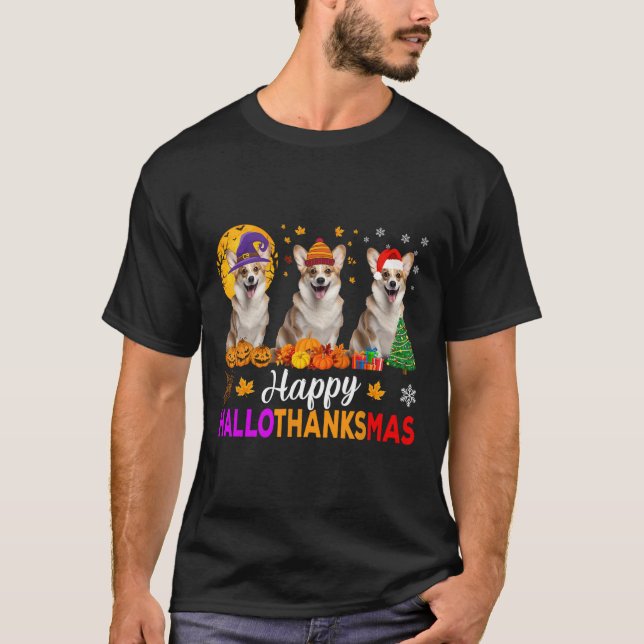 Camiseta Corgi Dog Halloween Natal Hallothanksmas (Frente)