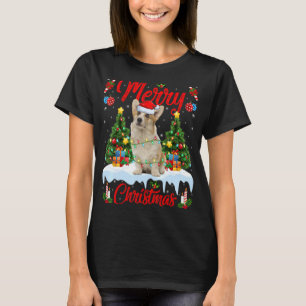Camiseta Corgi Dog Lights Xmas Tree Papais noeis Corgi Nata