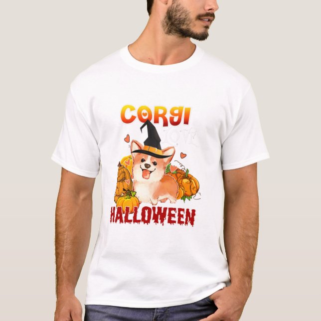 Camiseta Corgi Dog Love Witch Pumpkin (Frente)
