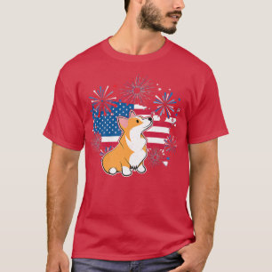 Camiseta Corgi Dog Lover Cute's Flag Americano Forte de jul