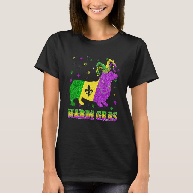 Camiseta Corgi Dog Mardi Gras Carnival Jester Beads (Frente)