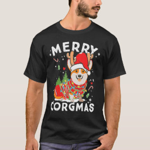 Camiseta Corgi Dog Reindeer Feliz Papais noeis Corgmas Corg