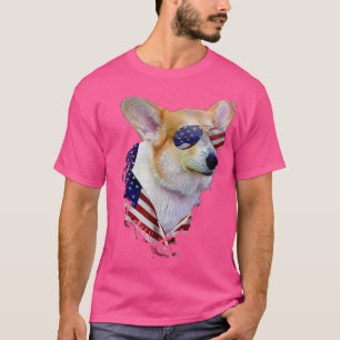 Camiseta Corgi Dog Retro American USA Flag 4 julho Pop Art
