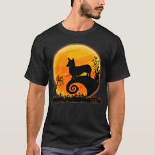 Camiseta Corgi Dog Scary And Moon Dia de as Bruxas engraçad