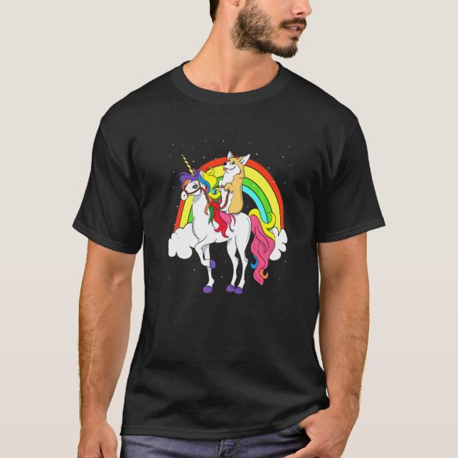 Camiseta Corgi Dog Space Galaxy Rainbow Corgicorn (Frente)