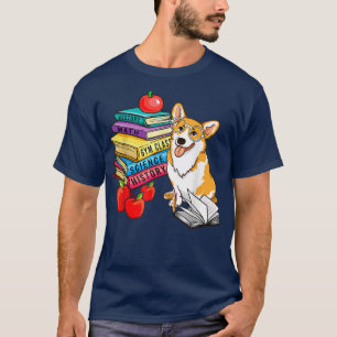 Camiseta Corgi Dog Sunglass School Books Primeiro Dia Sch