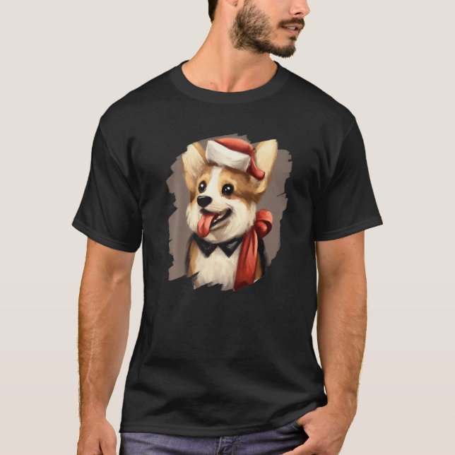 Camiseta Corgi Dog Wearing Santa Claus Hat Cute  Christmas  (Frente)